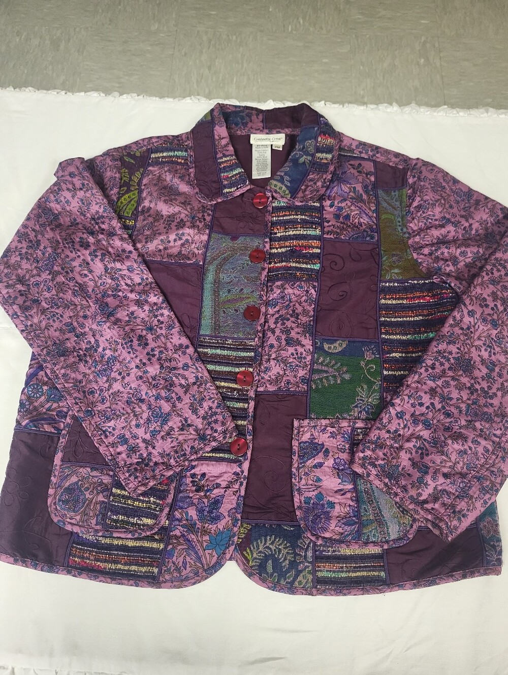 Coldwater Creek Patchwork Embroidery Quilted Jacket - Purple/Lavender-Sz. PM
